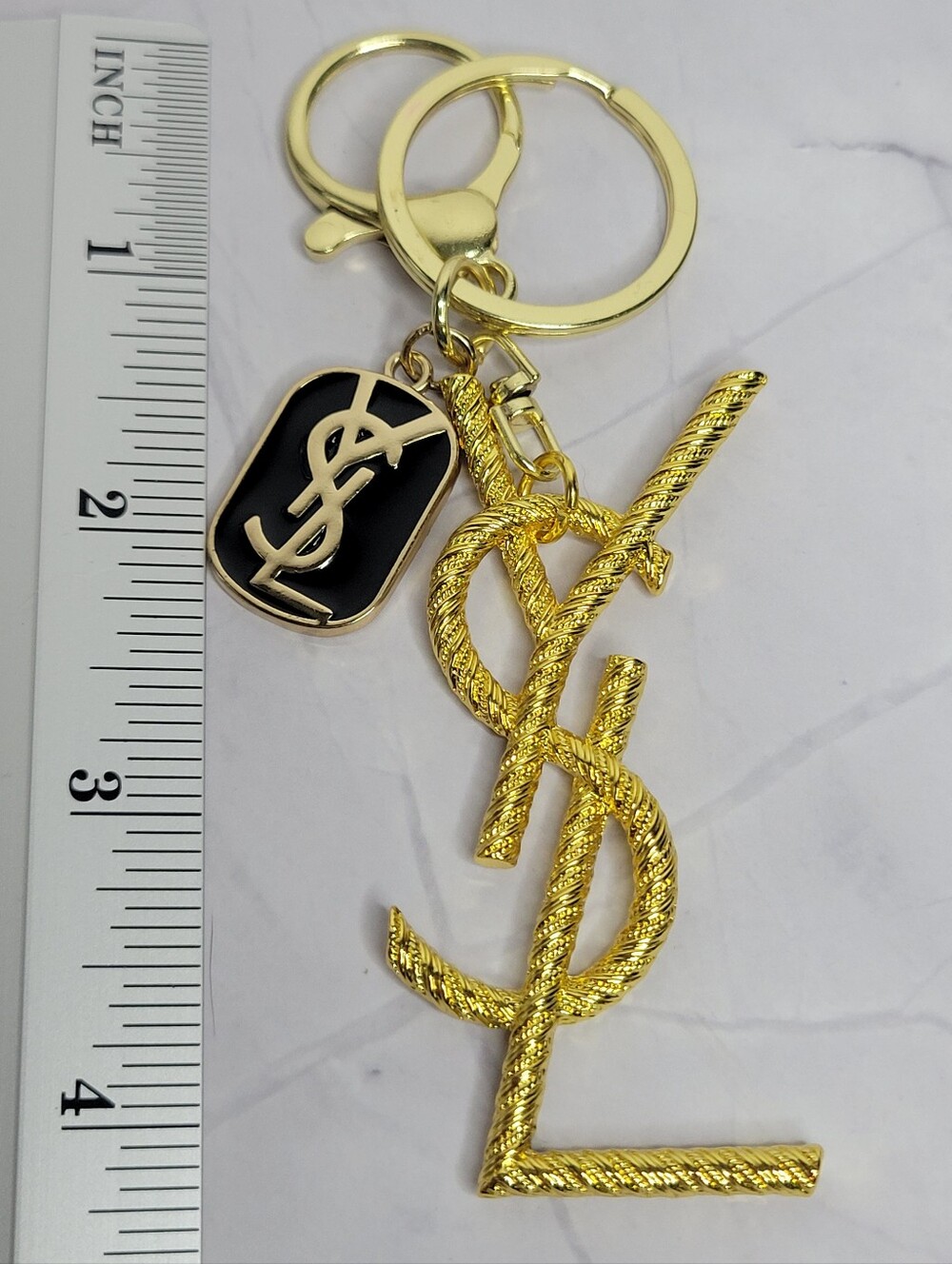 Gold-tone Designer Logo Keychain